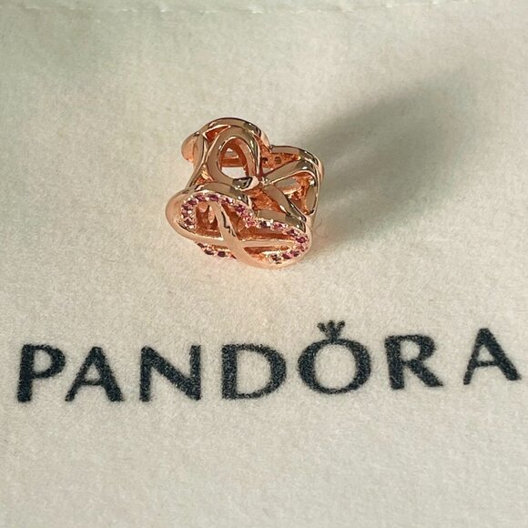 Pandora Family Infinity Pink Heart Dangle Charm Pendant, S925 Sterling Silver - Picture 2 of 4